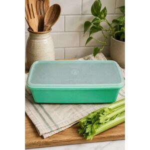 Vintage Tupperware Green Produce Keeper Container Strainer Insert & Lid 70s 80s